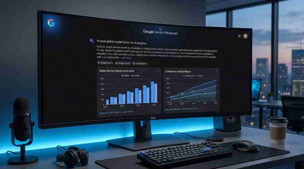 Google Gemini AI interface displaying real-time search data and facts for blog research.